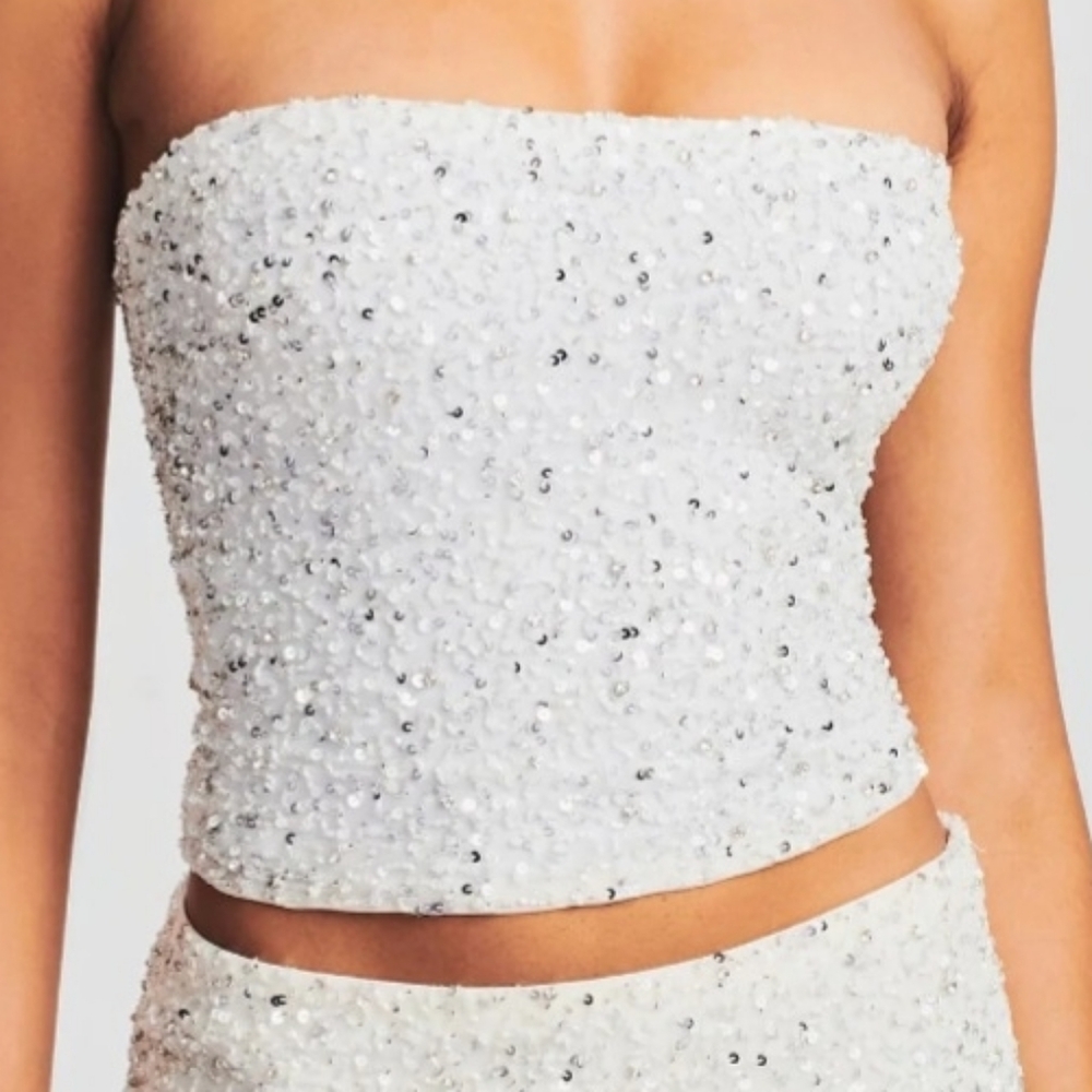 RETROFÊTE Kala White Sequin Tube Top. NWT. Sz L. NWT MSRP$325 Call Out
